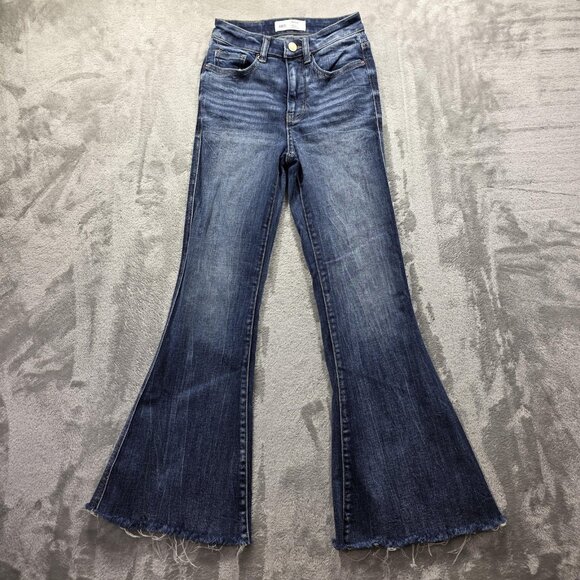 BKE Billie Jeans Womens 23x29.5 Blue High Rise Super Flare Distressed Raw Hem - Picture 1 of 11
